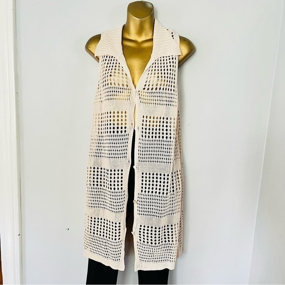 Zara coastal chic knitted open knit collar vest cover up dress - Picture 4 of 6